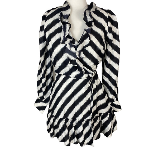 Aje. Tablas Mini Ruffles Striped Mini Wrap Dress Size 8 - Picture 4 of 13
